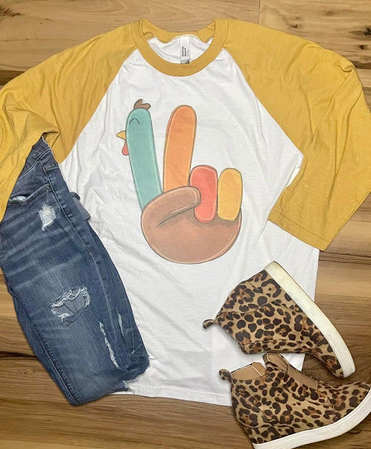 Turkey Hand Peace Sign Raglan