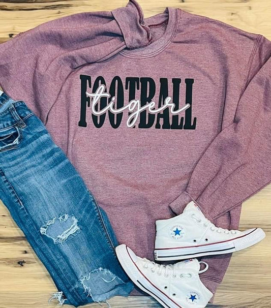 Tiger Football puff and glitter vinyl sweatshirt