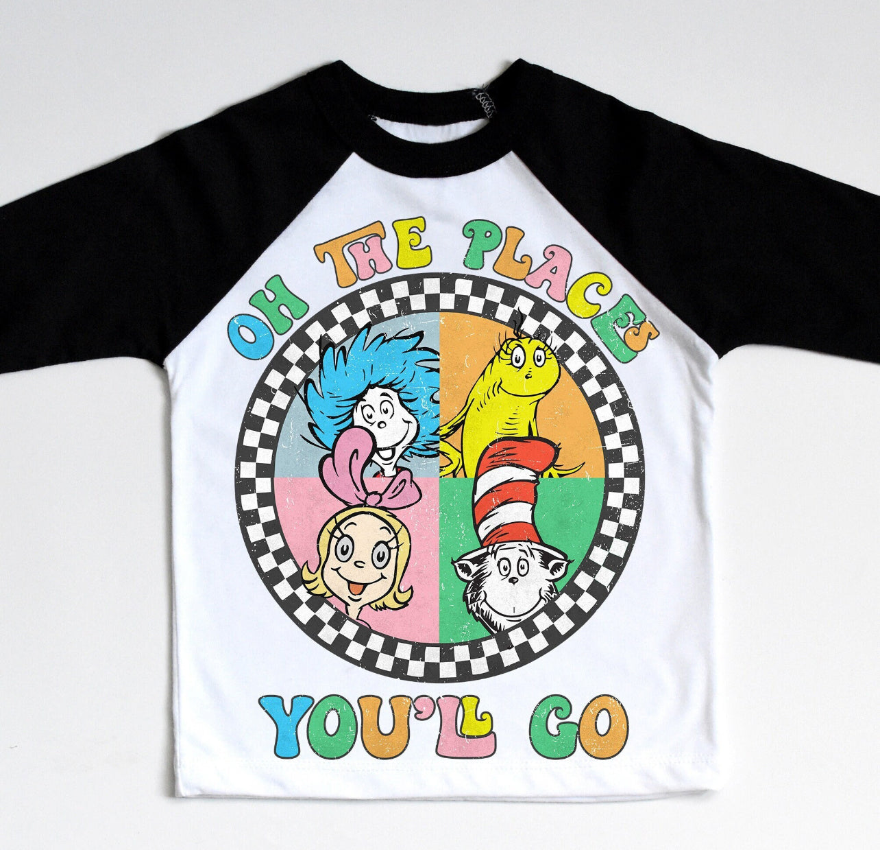 Oh The Places You Will Go - Checkered Raglan