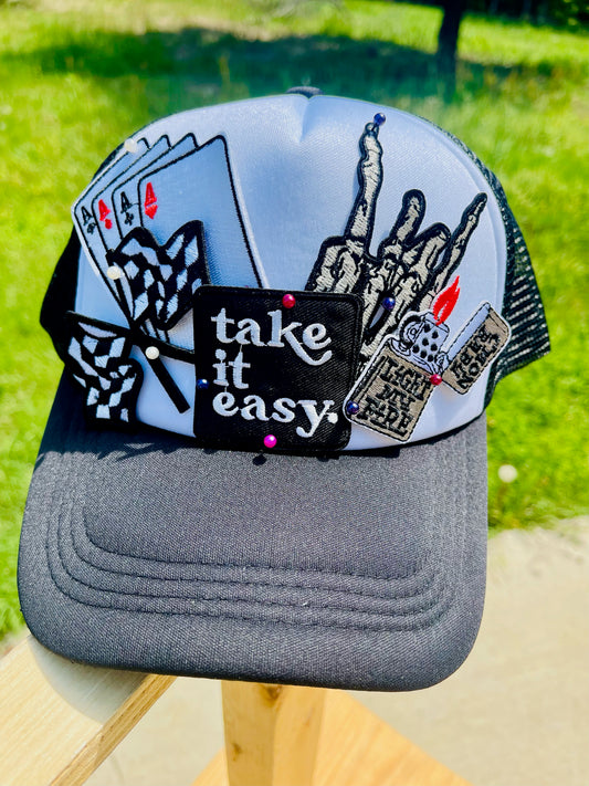 ⚡️PREORDER⚡️ Take it Easy black/white trucker hat