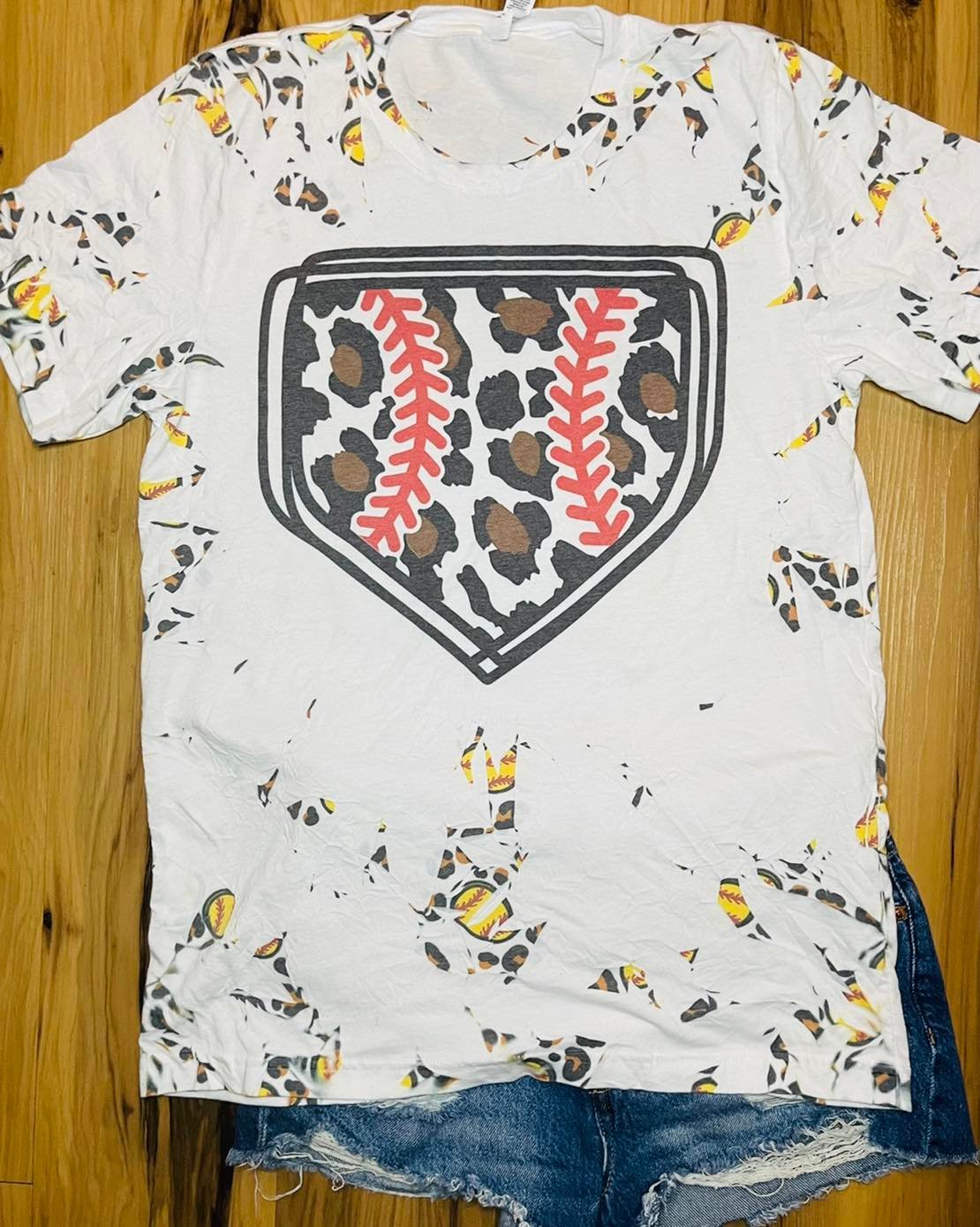 Leopard Home Plate Scrunch Tee