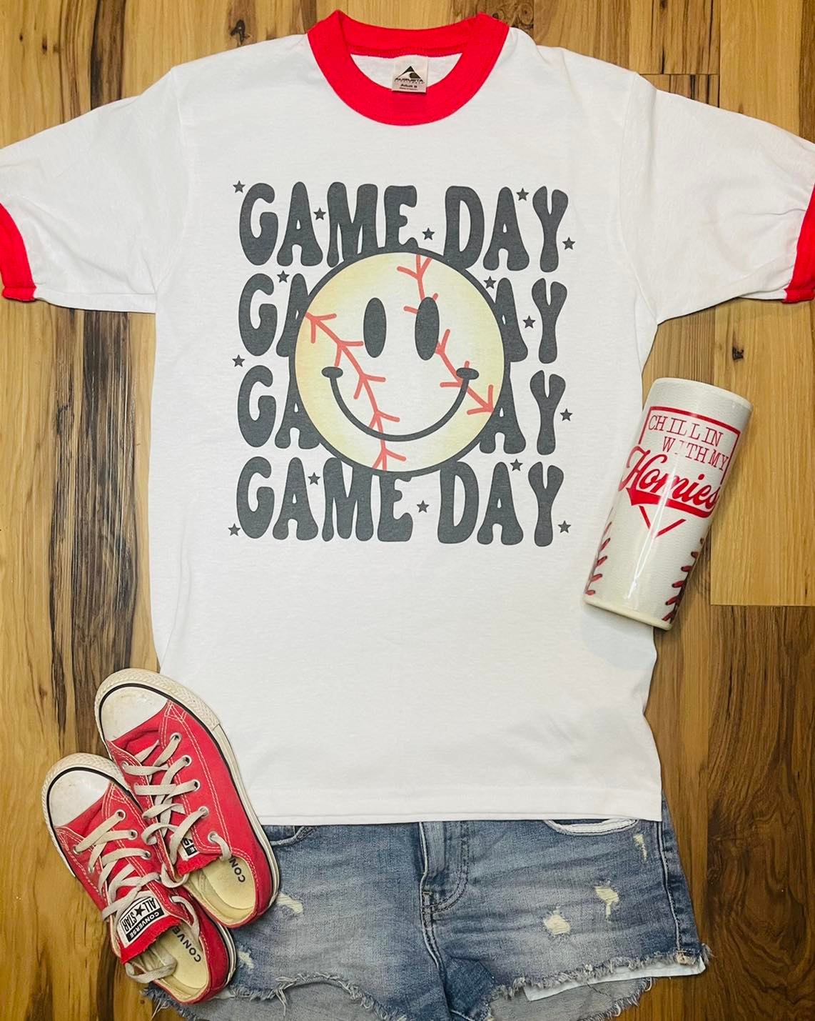 Game Day Smiley Ringer Tee